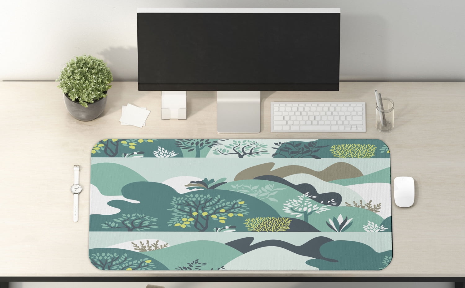 Ambesonne Abstract Computer Mouse Pad, Curved Ocean Waves with Sun Rising with Vibrant Sharp Rays Seascape Art, Rectangle Non-Slip Rubber Mousepad X-L : Ambesonne Abstract Tapestry, Digital Code Numbers