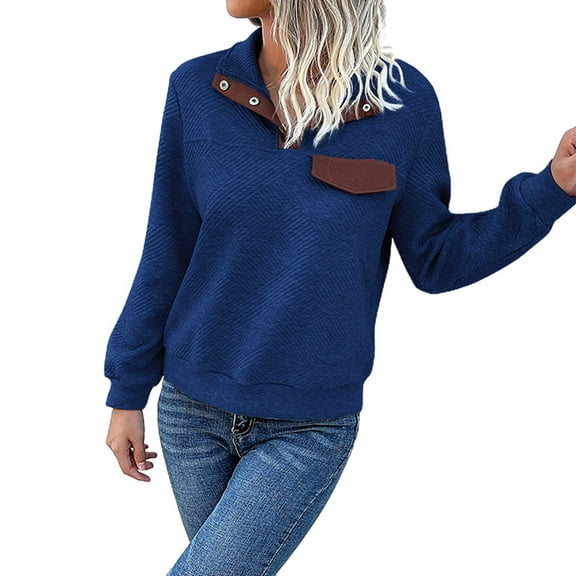 Half Boutton Womens Hoodies Drawstring Hooded Sweatshirts for Woman With Pocket