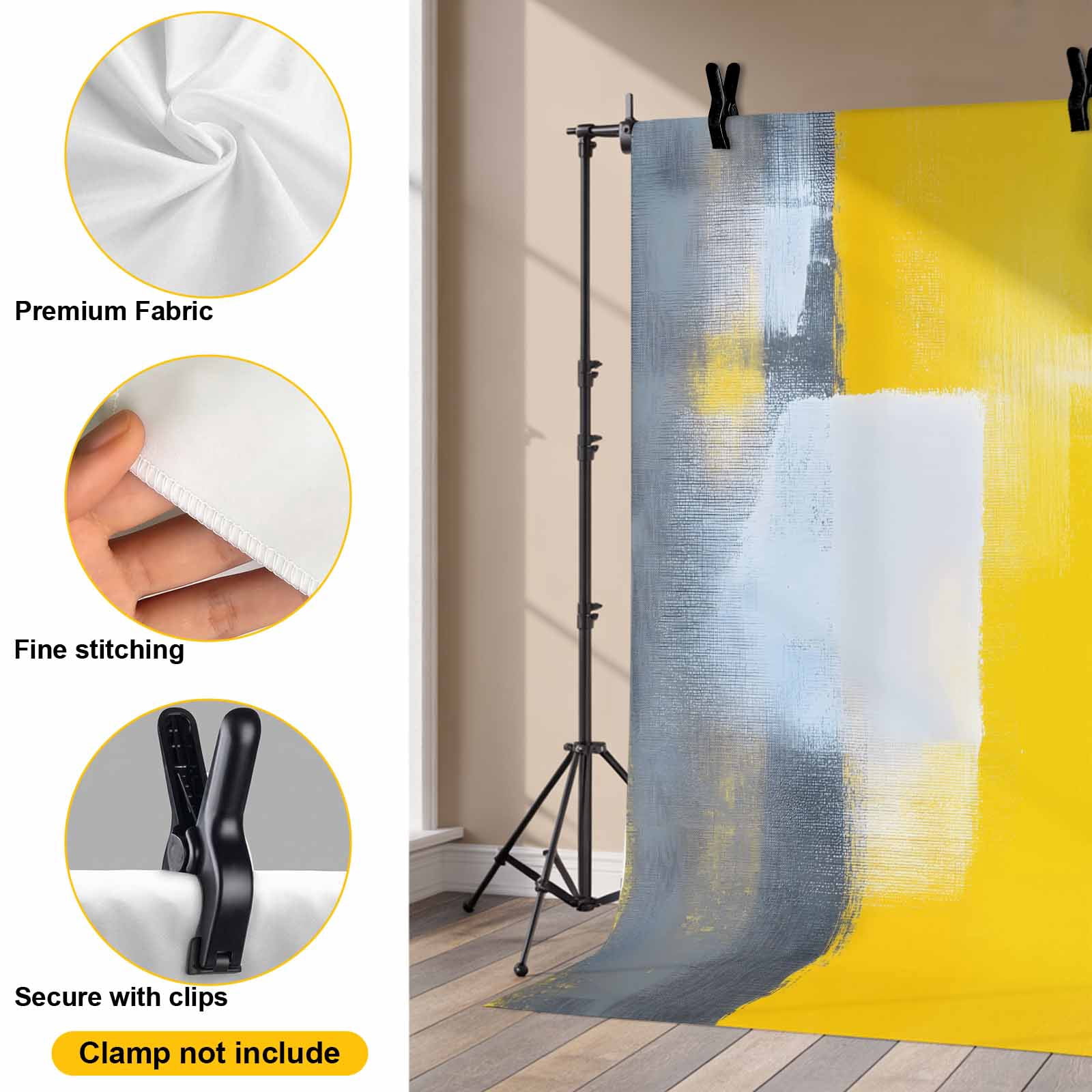 Yellow Grey Backdrop for Photography, Fabric Photo Background Backdrop, Oil Painted Modern Abstract Vintage Photo Booth Background for Portrait Photoshoot Video Wedding Studio Decoration Banner 7x5ft