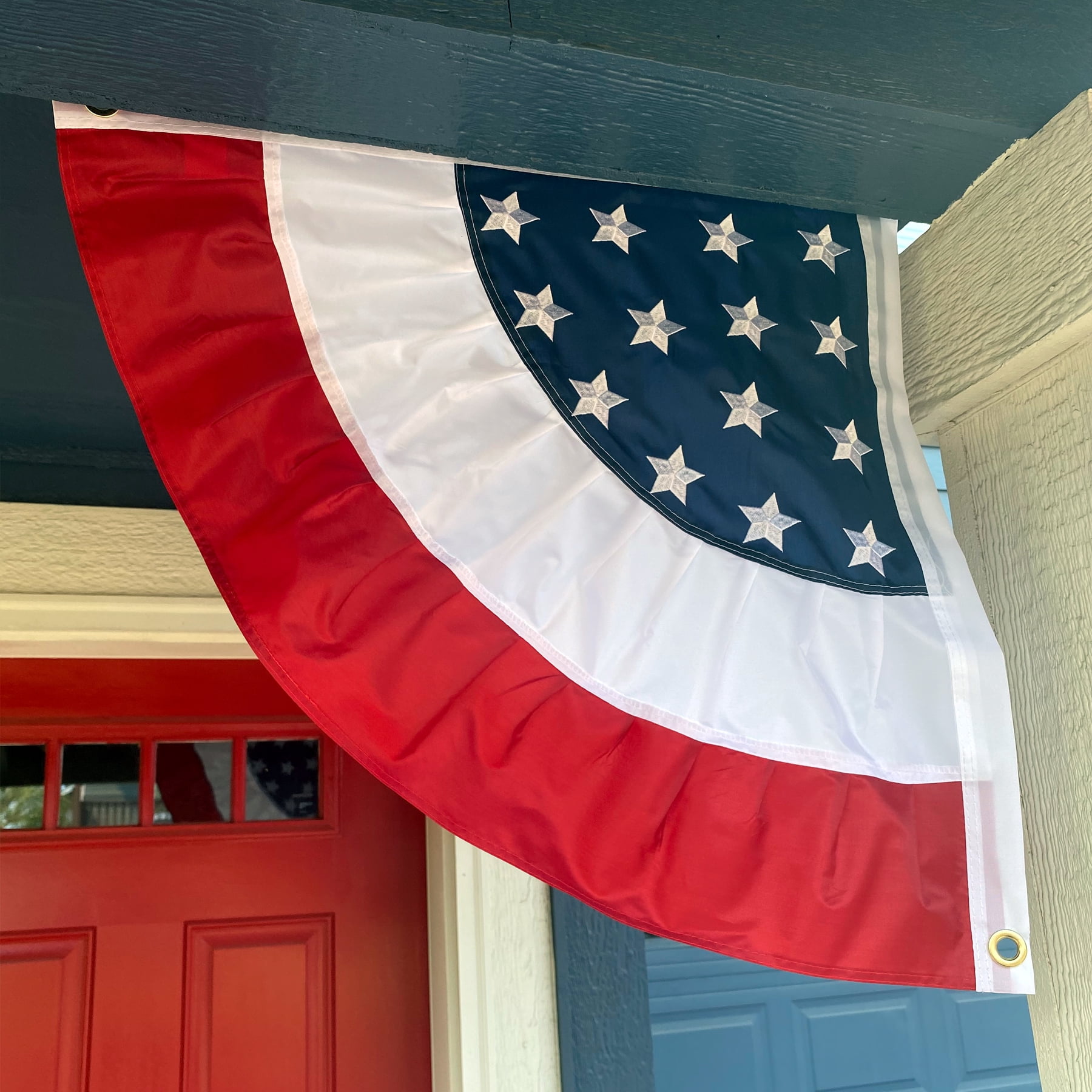In the Breeze 3707 — Patriotic Set of 2, Classic Ruffle Corner Bunting — Patriotic Home Decor, Flags