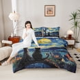 thumbnail image 4 of Manfei Kawaii Black Cat Full Size Comforter Sets 3-Piece for Child Teens,Abstract Starry Sky Bedding Comforter Set,Rustic Cabin Lightweight Bedding Sets,Microfiber Bedroom Decor,Reversible, 4 of 8