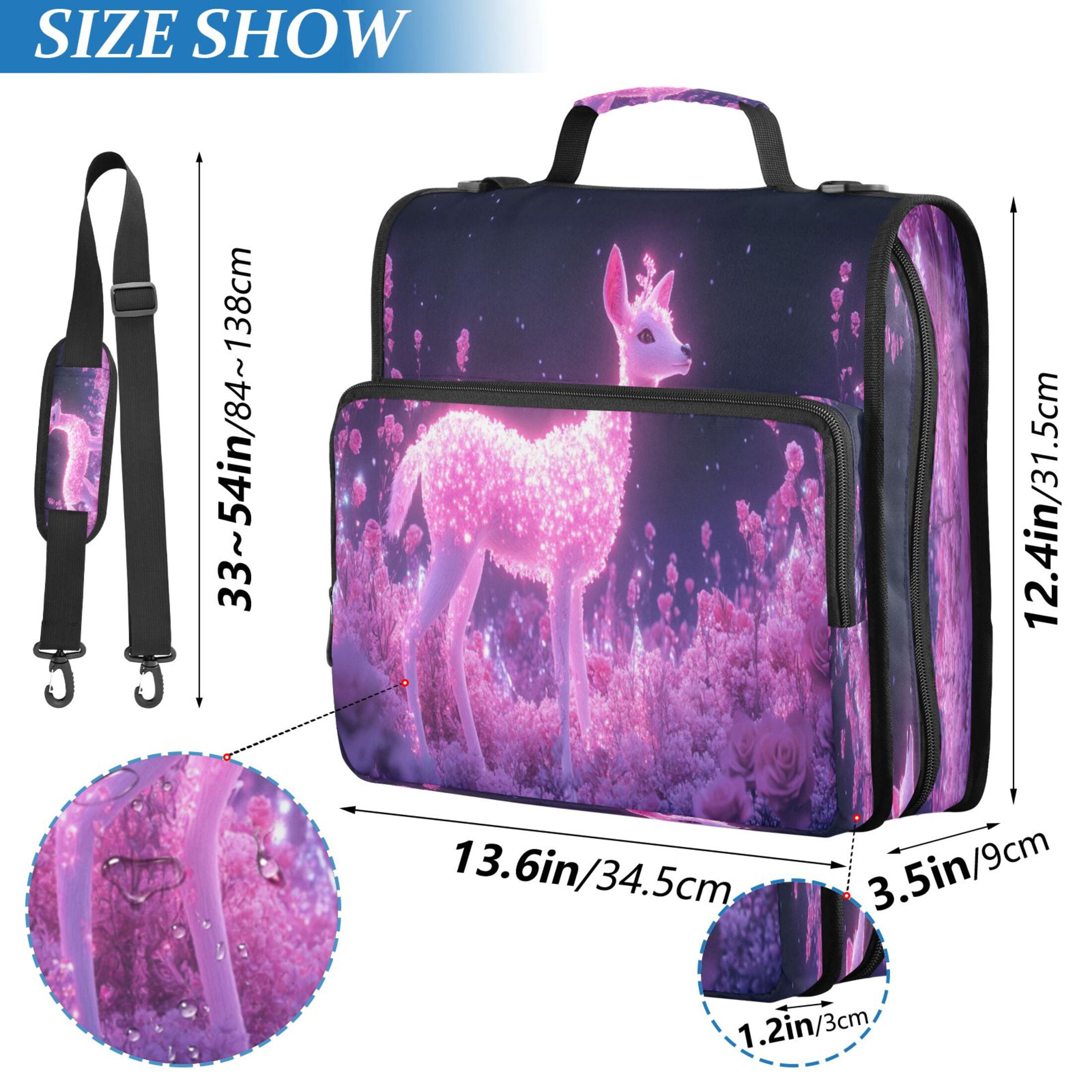YAZAOO Zipper Binder trapper keeper Documents Organized Design Glowing Deer in Pink Forest Printed