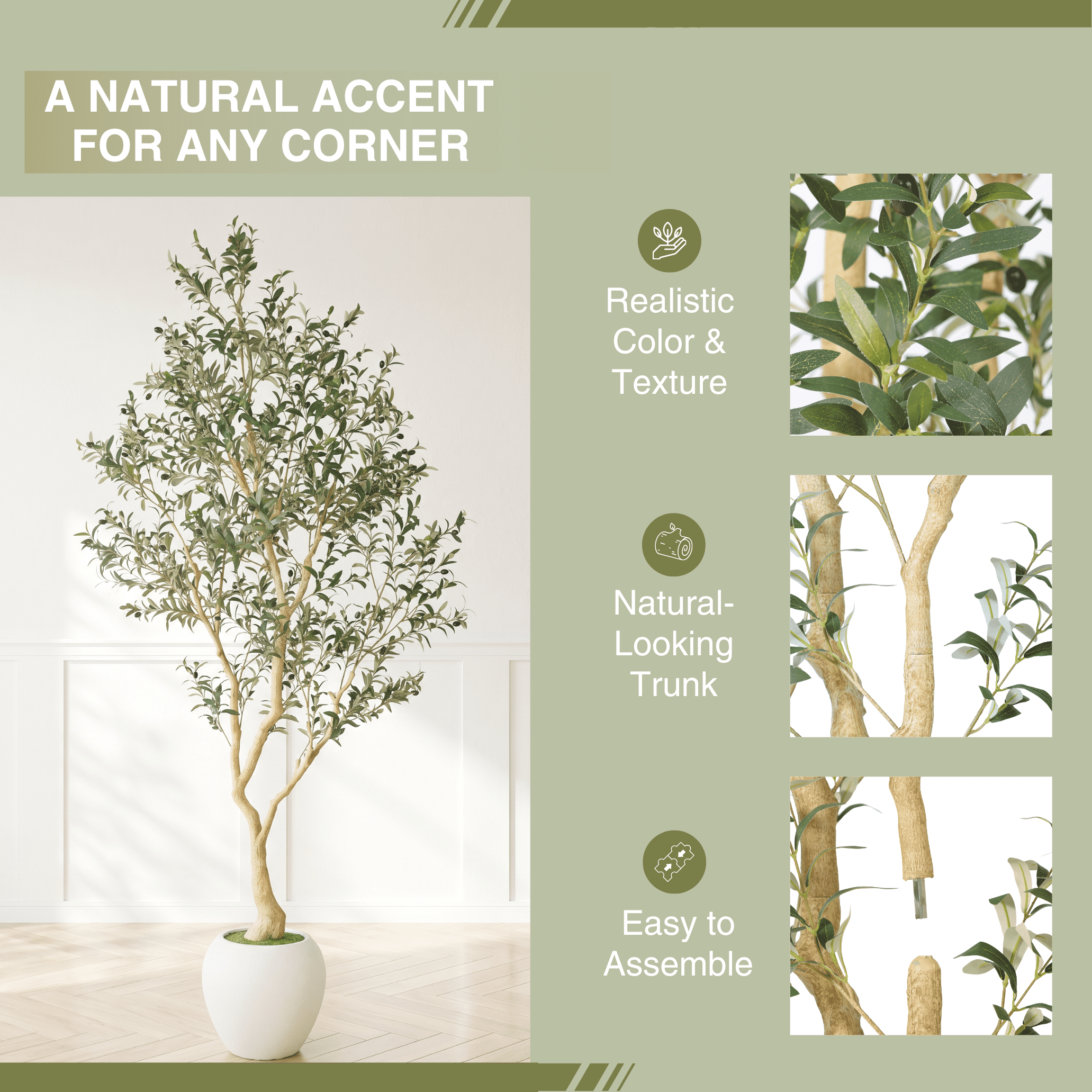 8.2FT Artificial Olive Tree with White Pot,Natural Trunk Realistic Leaves Lifelike Faux Floor Plant for Home House Office Decor