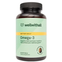 WellWithAll Omega-3 Fish Oil | 450mg EPA, 300mg DHA | Brain & Heart Health | 60 Softgels