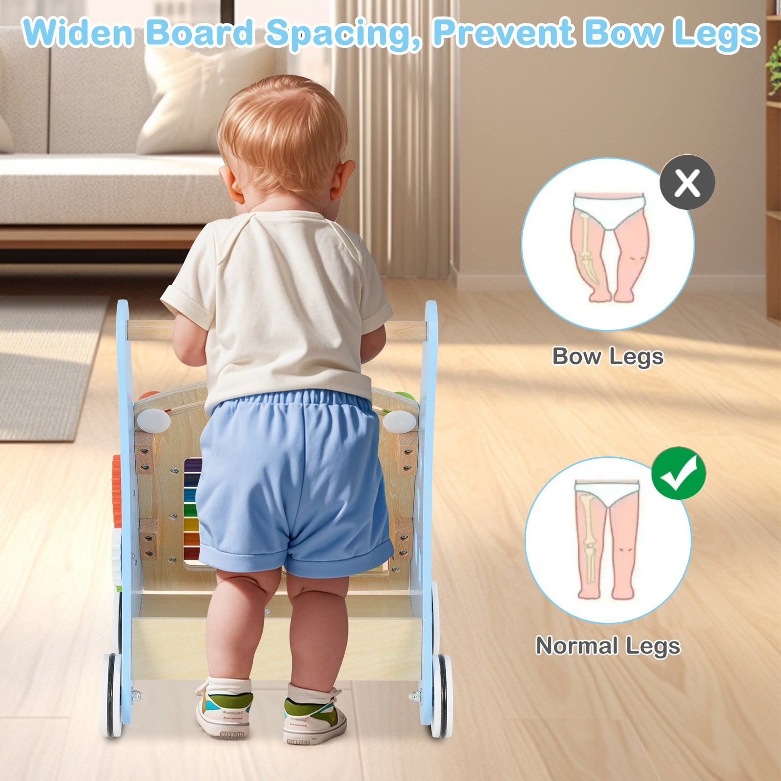 INFANS Wooden Baby Walker, Montessori Walker with Multiple Activity Toys, Storage, Push Walker Toys for Infant Learning to Walk, Sit to Stand Walker for Boys Girls Aged 1+ Years