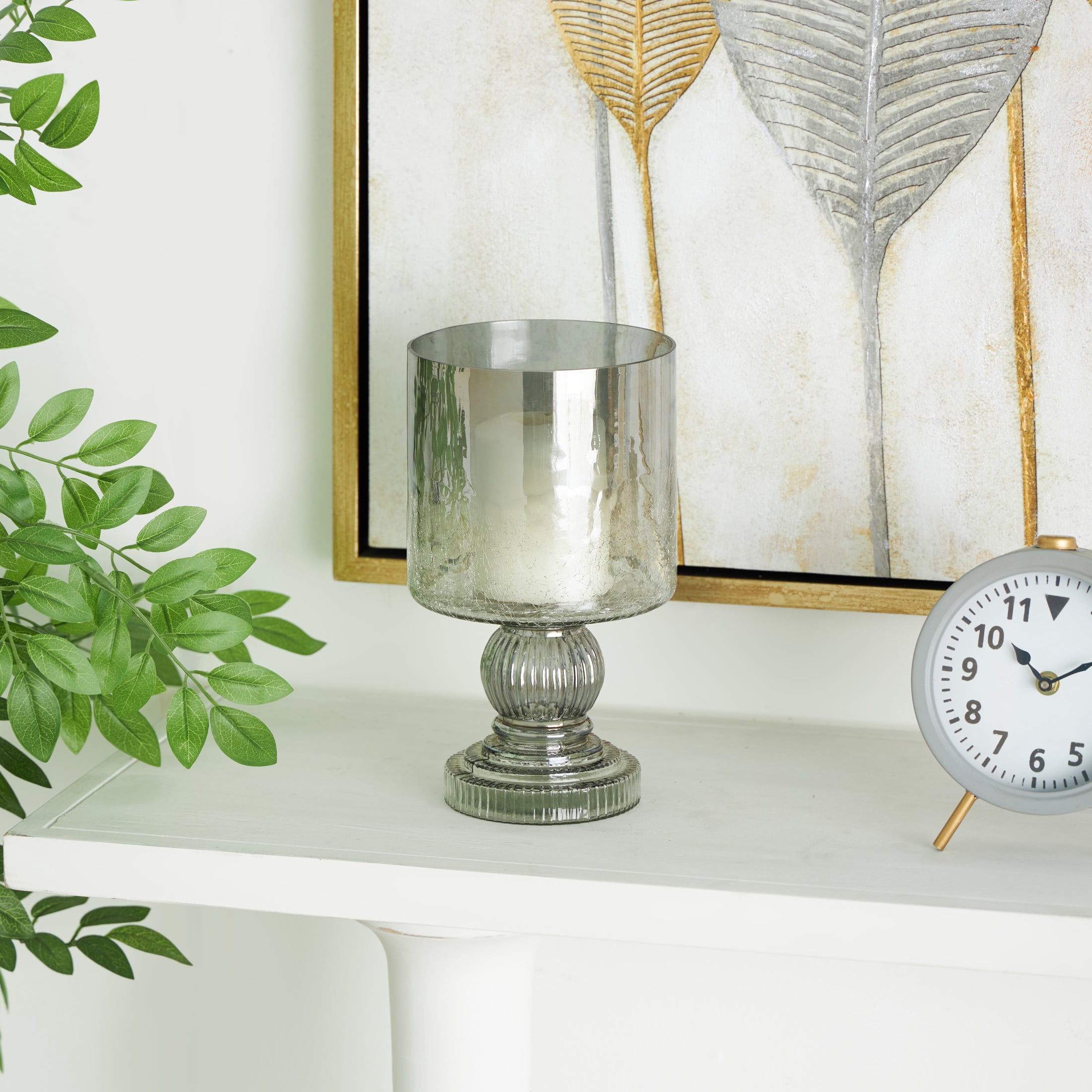 DecMode Black Glass Handmade Turned Style Pillar Hurricane Lamp with Smoked Glass Finish