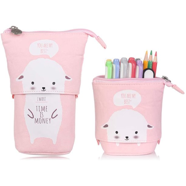 Estuche para lápices de oso lindo de dibujos animados, bolsa de lona para bolígrafos, estuche protector de papelería de pie, caja para estudiante Zhivalor WMZL-952-7