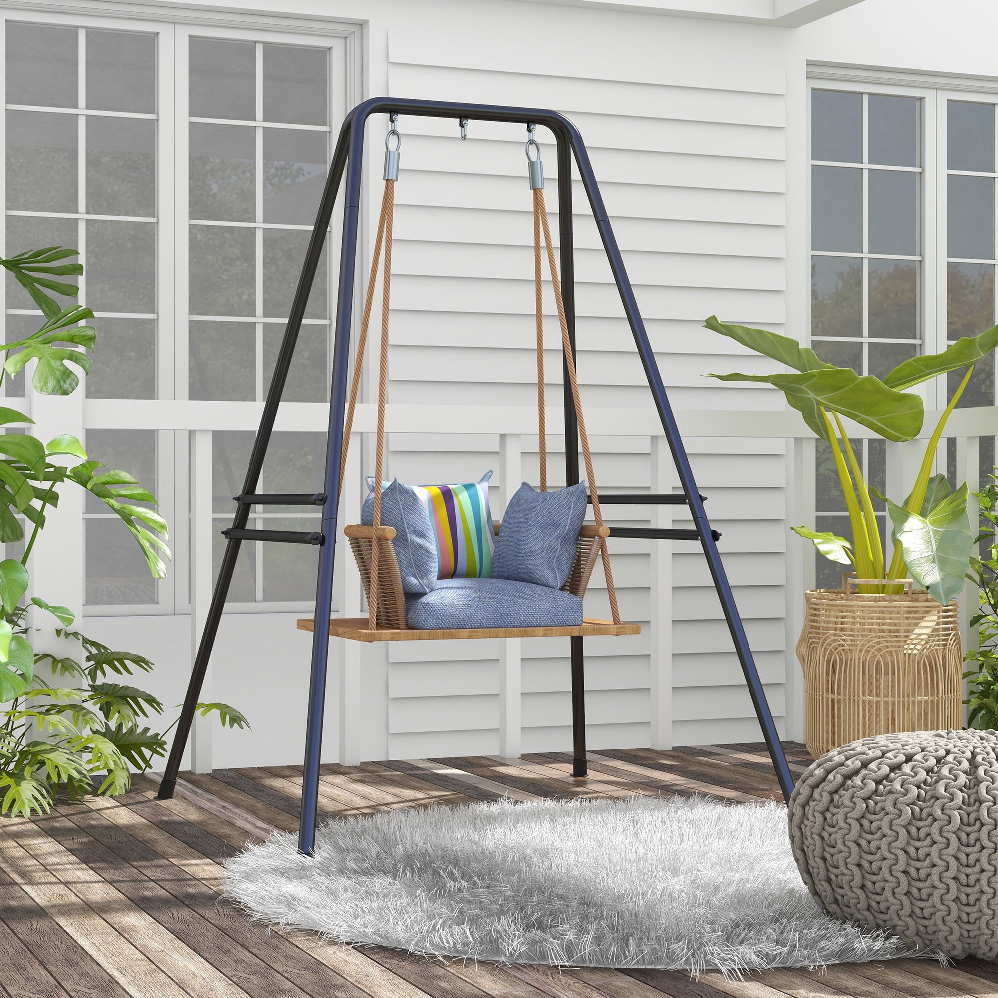 Garden Accessories Outsunny A-Shaped Hammock Chair Stand, Heavy Duty Swing Stand for Indoor & Outdoor Use, Max 330 lbs., Black,Garden Decorative Accessories