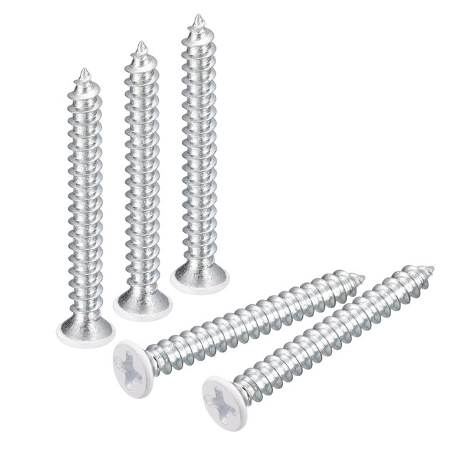 Unique Bargains ST4x35mm White Screws Self Tapping Screws, 50 Pack Flat Head Phillips Wood Screws for Woodworking