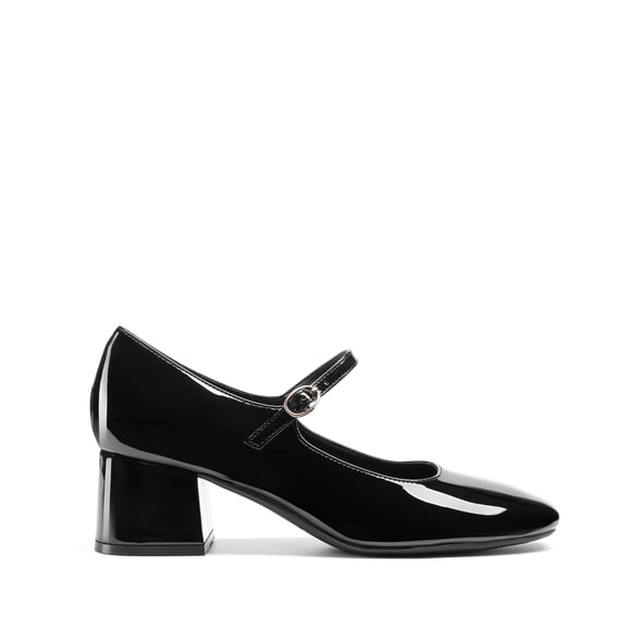 BURUDANI Women's Pumps Square Toe Mary Jane Shoes Chunky Black Heels Casual Dressy