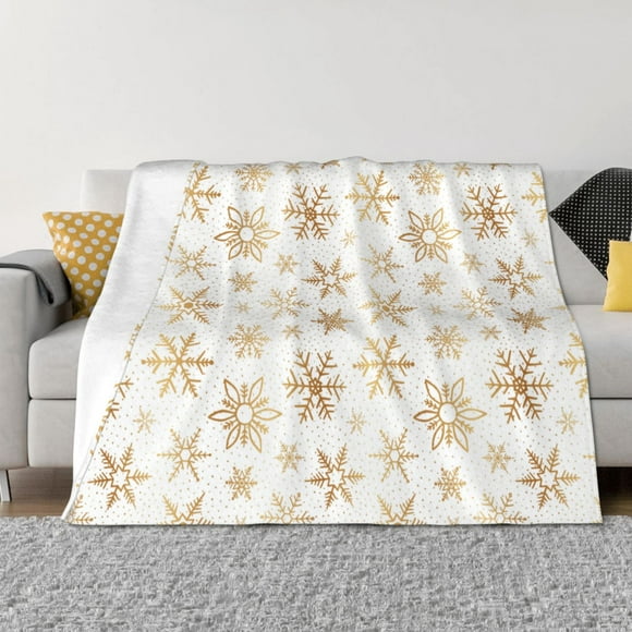 Balery gold Snowflake print Manta de Franela con Dibujo, Lujo Ultra Suave y Cálido, Antipelusa y Resistente a las Arrugas para Cama, Sofá, Camping -40"x30"