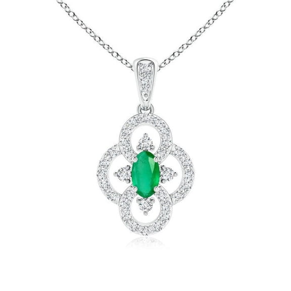 ANGARA Natural Vintage Style Emerald and Diamond Clover Pendant in 14K White Gold for Women (Size-5x3mm) | May Birthstone, Birthday, Anniversary, Jewelry Gift for Women | Natural Emerald Necklace