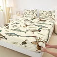 thumbnail image 4 of Feelyou Vintage Fishing Wildlife Bed Sheets for Men Women, Deer Duck Bass Lake Forest King Sheets, Beige Brown, 4 Pieces, 4 of 5