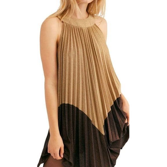 Free People Womens Pleated Love Metallic Mini Dress, Multicoloured, Medium