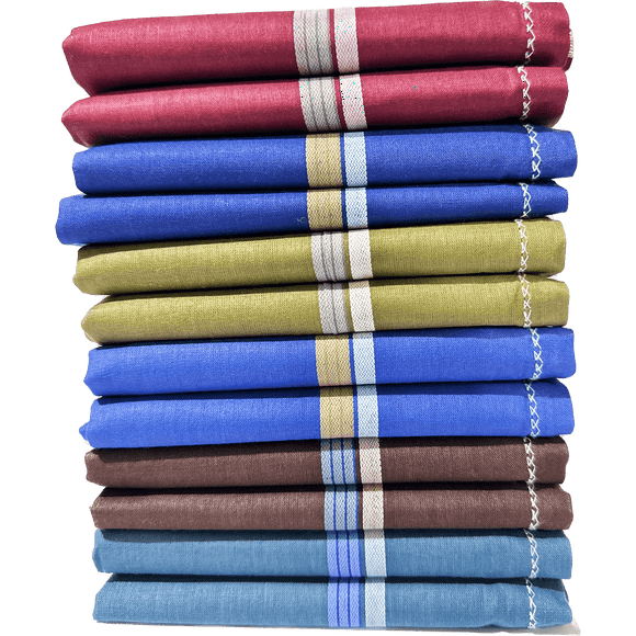 Royal Mart 12 Men's Cotton Handkerchief Set - 15+ inches, Dark Striped, Multi-Color Handkerchief