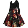 thumbnail image 4 of Vestido de fiesta de noche de Navidad con cuello en V y manga larga con estampado vintage para mujer Fridja  nbo3694, 4 of 9