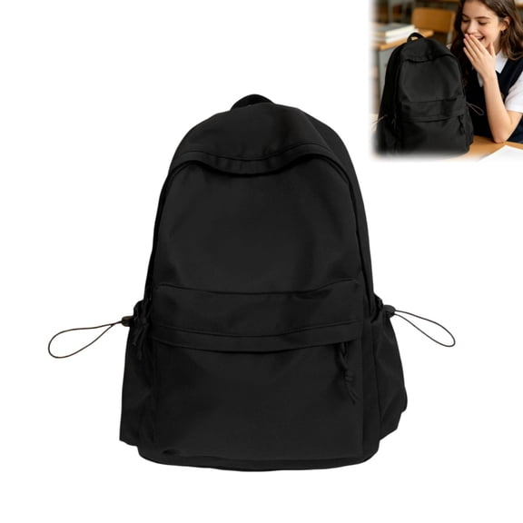 Minimalist Solid Black School Backpack, Lightweight Casual Backpack for School, Water Resistant Student Daily Bookbag