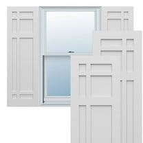 Ekena Millwork 18"W x 34"H True Fit PVC San Juan Capistrano Mission Style Fixed Mount Shutters, White (Per Pair - Hardware Not Included)