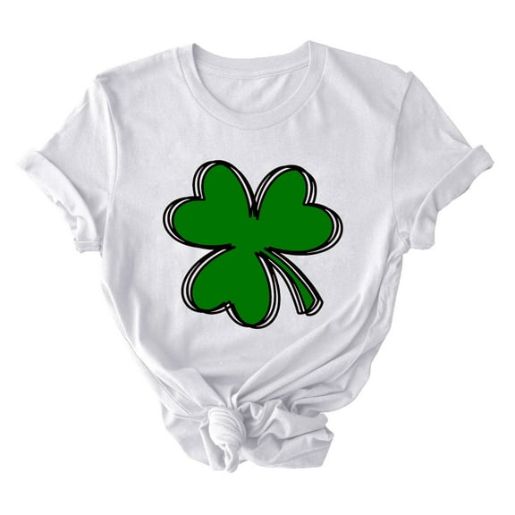 BLVB Womens Short Sleeve St. Patricks Day Tops Cute Shamrock Printed Tee Shirts Crewneck Casual Tunic Tops for Girls