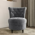 thumbnail image 6 of BELLEZE Throne Royal Chair Set of 2, Button-Tufted Accent Chair, Upholstered Velvet Chair, Low Back Armless Chair with Thick Padding and Rubberwood Legs - Malik (Grey), 6 of 7