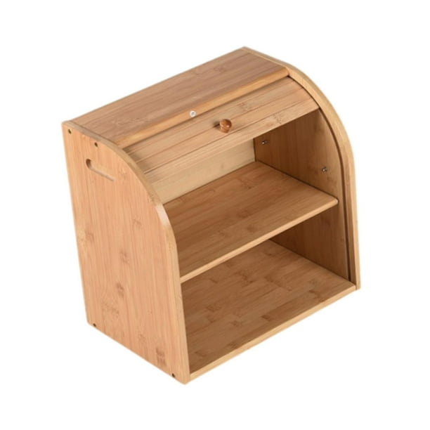 Panera de bambú de 2 niveles con tapa enrollable y separador extraíble. Gran capacidad. Ideal para organizar en una casa de campo.