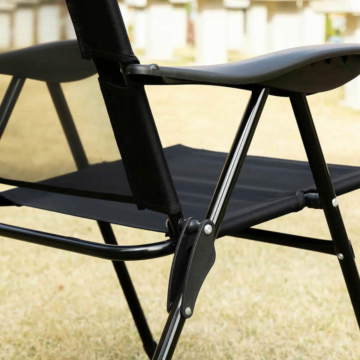 GVN Folding Chairs Patio Chairs Lawn Chair,Folding Patio Dining Chairs Set of 2 with Adjustable Sling Back, Camping Chair with Removable Headrest, Black