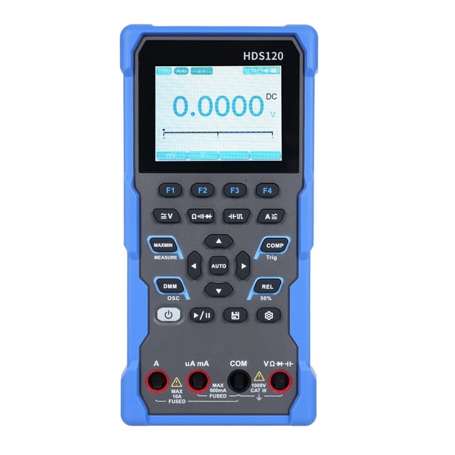 Owon Compact OWON HDS120 Handheld Multimeter with Oscilloscope - 1MHz Bandwidth, 5.0Msps Sampling Rate, 20000 Counts 2.8" LCD, Mini Oscilloscope in Black and Blue, Built-in 2600mAh Battery