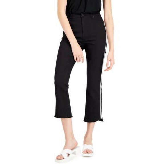 $80 Inc International Concepts High Rise Cropped Side-Stripe Jeans Black Size 4