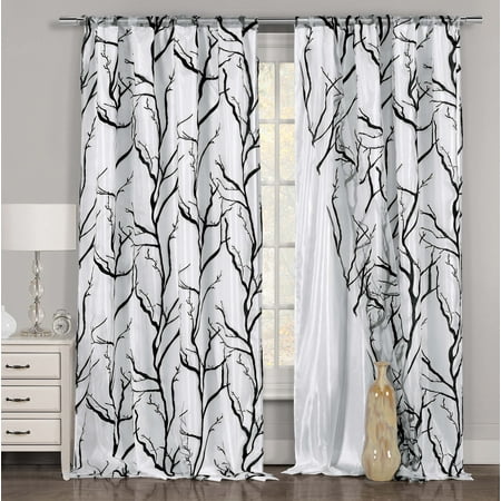 One Piece 1 Black And White Window Curtain Panel Tree Branch Design Double Layer 54 W X 84 L