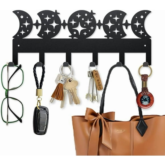 Phase de Lune Étoile Crochet Porte-Clés en Métal Starlight Pleine Lune Porte-Manteau Mural 15.7x6.2 Pouces Décoration Murale Organisateur avec 6 Crochets pour Cadeaux Manteaux Chapeaux Serviettes Sacs Suspendus