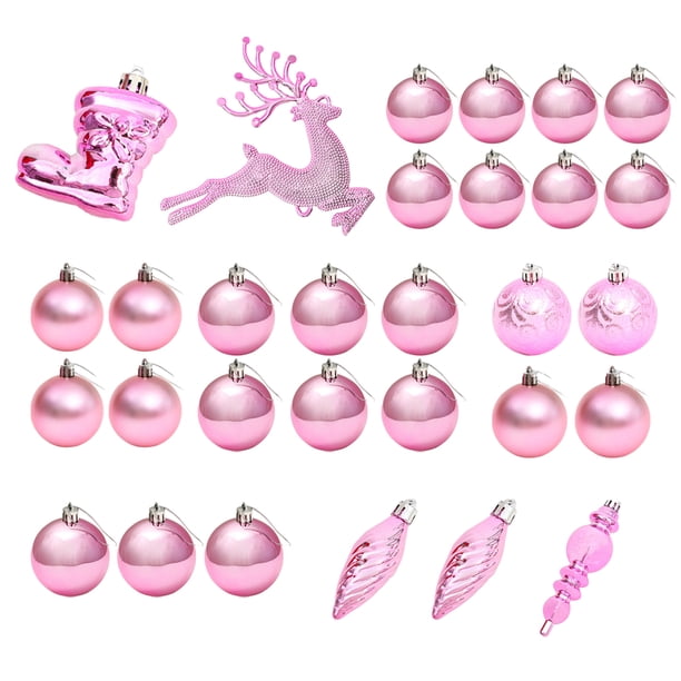 Injueey Juego de adornos navideños de 30x, conjunto de joyas de árbol para decoración festiva, conjunto de joyas de árbol de Navidad Kits de decoración para fiestas rosa