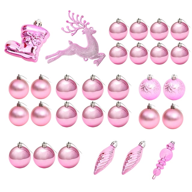 Bearachild Juego de adornos versátiles de decoraciones para árboles de Navidad de 30 piezas para una impresionante exhibición de árboles de Kits de decoración para fiestas rosa