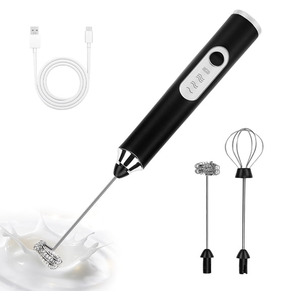 Milk Frother Wand Drink Mixer, Handheld 3 Speed Electric Whisk Stainless Steel Frother for Milk Coffee Lattes Hot Chocolate,Black