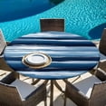 thumbnail image 5 of Navy Blue Ombre Round Tablecloth 36-44 Inch Round Fitted Table Cloth with Elastic Edge, Modern Oil Painting Waves Abstract Waterproof Table Cover Protector for Outdoor Picnic Party Dining, 5 of 6