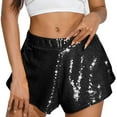 thumbnail image 2 of OKBOP Black Running Shorts for Women Relaxed Fit Casual Sequin Wide-Leg High Waist Shorts, 2 of 8