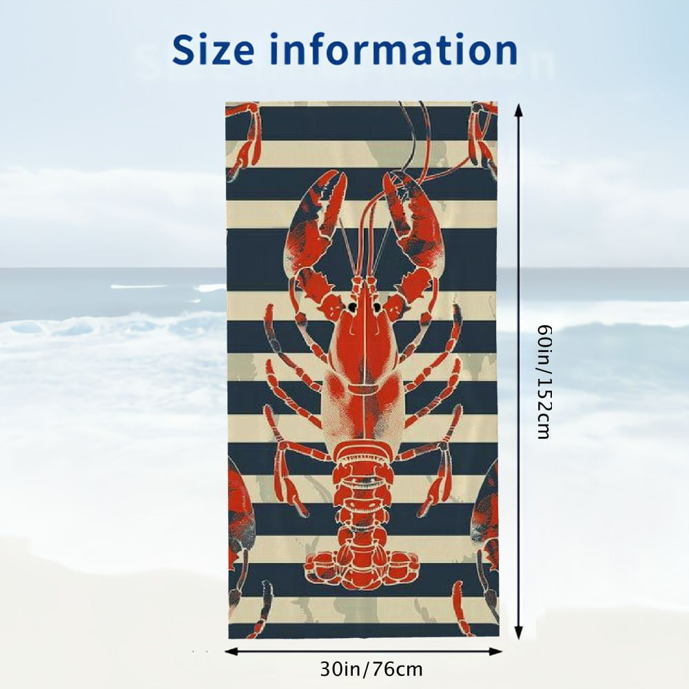 PHYHOO  Retro Marine Lobster Beach Towel, Absorbent Quick Dry Swimming Yoga Beach Towels, Large Sand Free Microfiber Beach Towel for Women, Men, Kids 30x60in