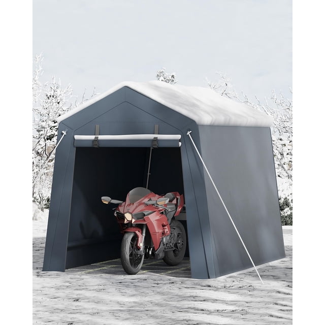 BeesClover Abri de Rangement Extérieur Portable 6 X 6 Pi avec Porte à Glissière Enroulable et Évent, Abri Robuste 240 g en Bâche PE Imperméable, Abri d'Auto Résistant aux UV pour Motocyclette, Bois de Chauffage