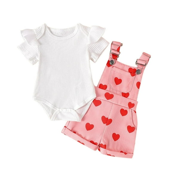 Bovxnpu Baby Girl Bodysuit, Infant Baby Cotton Bodysuits, Girls' Summer Strip Romper Flying Sleeve Short Sleeved Shirt Printed Strap Pants Set 18 Months