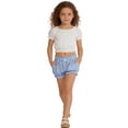 thumbnail image 5 of Girls Plaid Ruffled Bloomers, Elastic Waist Cute Gingham Shorts with Bow for Playdates and Casual Outings Blue 120, 5 of 8
