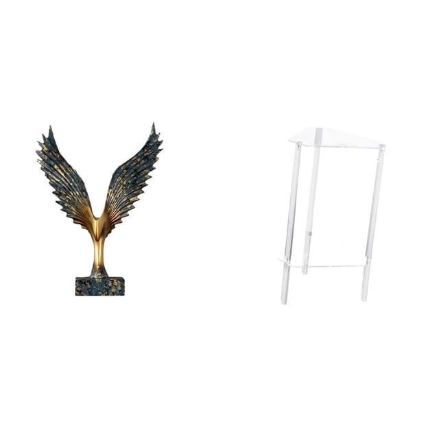 Estatua de la casa,Estatua de ala hecha a mano,artesanía de resina para cafetería,Mesita de noche,Mesa auxiliar de acrílico transparente,mesa auxiliar transparente de 2 niveles,Mesa pequeña