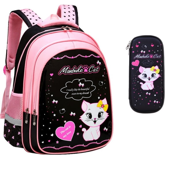 Mochilas escolares con estampado de gato para niñas, conjunto de mochila escolar de dibujos animados, Primaria, grado 1-6 qym unisex