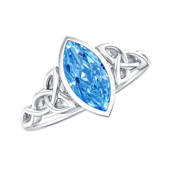 Rosec Jewels IGI Certified Lab Grown Blue Diamond Engagement Ring with Celtic Knot - 1 Carat - Bezel Set Blue Diamond Ring - VS1 Grade, 925 Sterling Silver, US 4.00