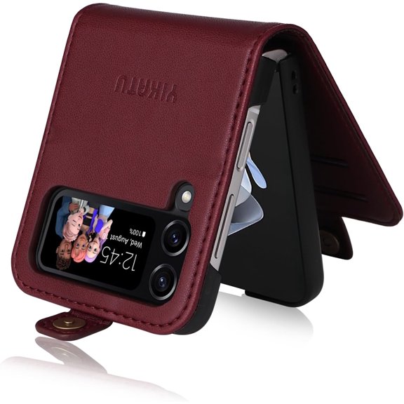for Samsung Galaxy Z Flip 3 Case 5G Wallet with Card Holder [RFID Blocking] PU Leather Case Kickstand Shockproof Phone Case Cover for Samsung Galaxy Z Flip 3 5G Case (Red)