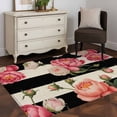 thumbnail image 4 of Area Rugs for Living Room 4x6 Ft, Flower Stripes Non Slip Area Rugs for Kitchen Bedroom Entryway, Black White Geometric Pink Rose Floral Washable Carpet Runner Rug Floor Mats for Bedroom Home Decor, 4 of 9