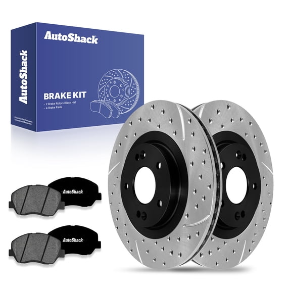 AutoShack 12.6" (320 mm) Front Vented Drilled & Slotted Brake Rotors E-Coated   Premium Ceramic Brake Pads | Replacement for 2013-2016 Hyundai Santa Fe | 6-PC Brake Kit | ShadowGuard