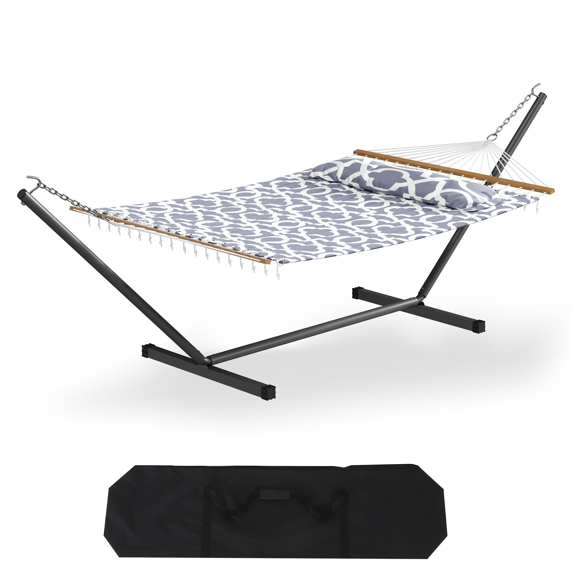 IdealHouse Double Hammock with Stand – 475 Lbs Capacity, Adjustable Double-Layer Outdoor Hammock Chair, Sturdy Steel Frame, Thick Rope, for Backyard, Camping, Porch, Light Grey