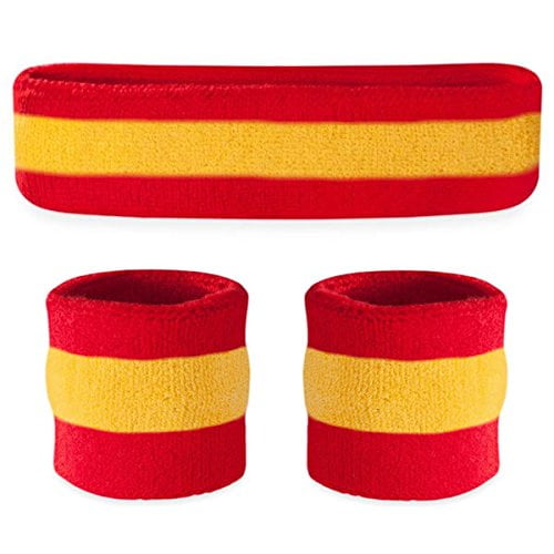Suddora Juego de bandas para el sudor a rayas que absorben la humedad 2 pulseras y 1 diadema Bandas para el sudor atléticas transpirables para disfraces deportivos y cosplay Bandas a juego para usar c