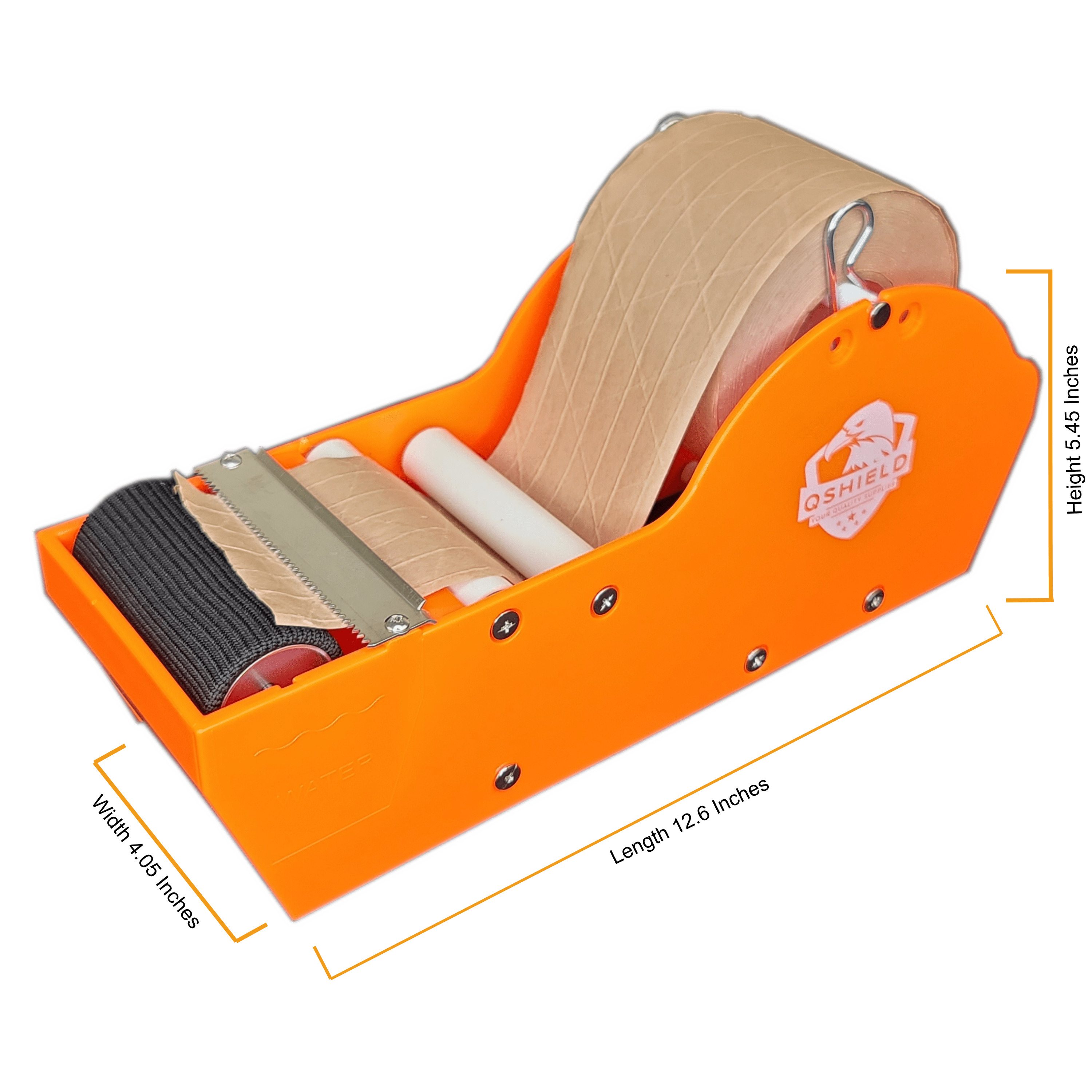 Water Activated Manual Desktop Gum Tape Dispenser Orange with Reinforced Kraft Paper Gummed Tape 2.75In x 75 feet Eco Friendly for Sealing Shipping Boxes