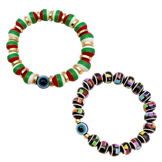 Cuentas de mal de ojo, pulseras navideñas para protección y bendición.