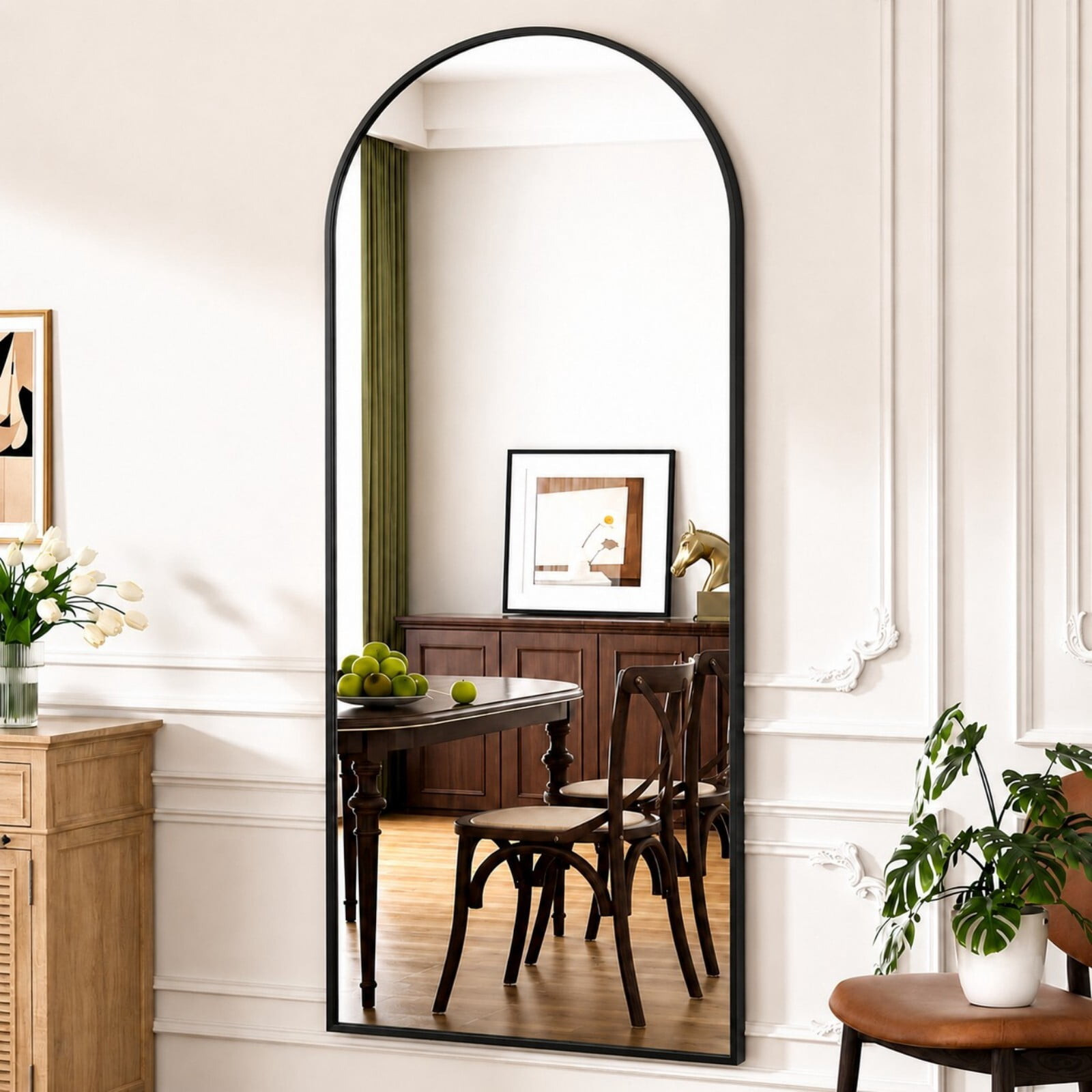 Mirrasia 71.3" x 26" Arched Full Length Mirror Floor Mirror with Stand，Black